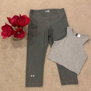 🌹Under Armor heatgear • Gray Compression Capri Workout Running Yoga Leggings